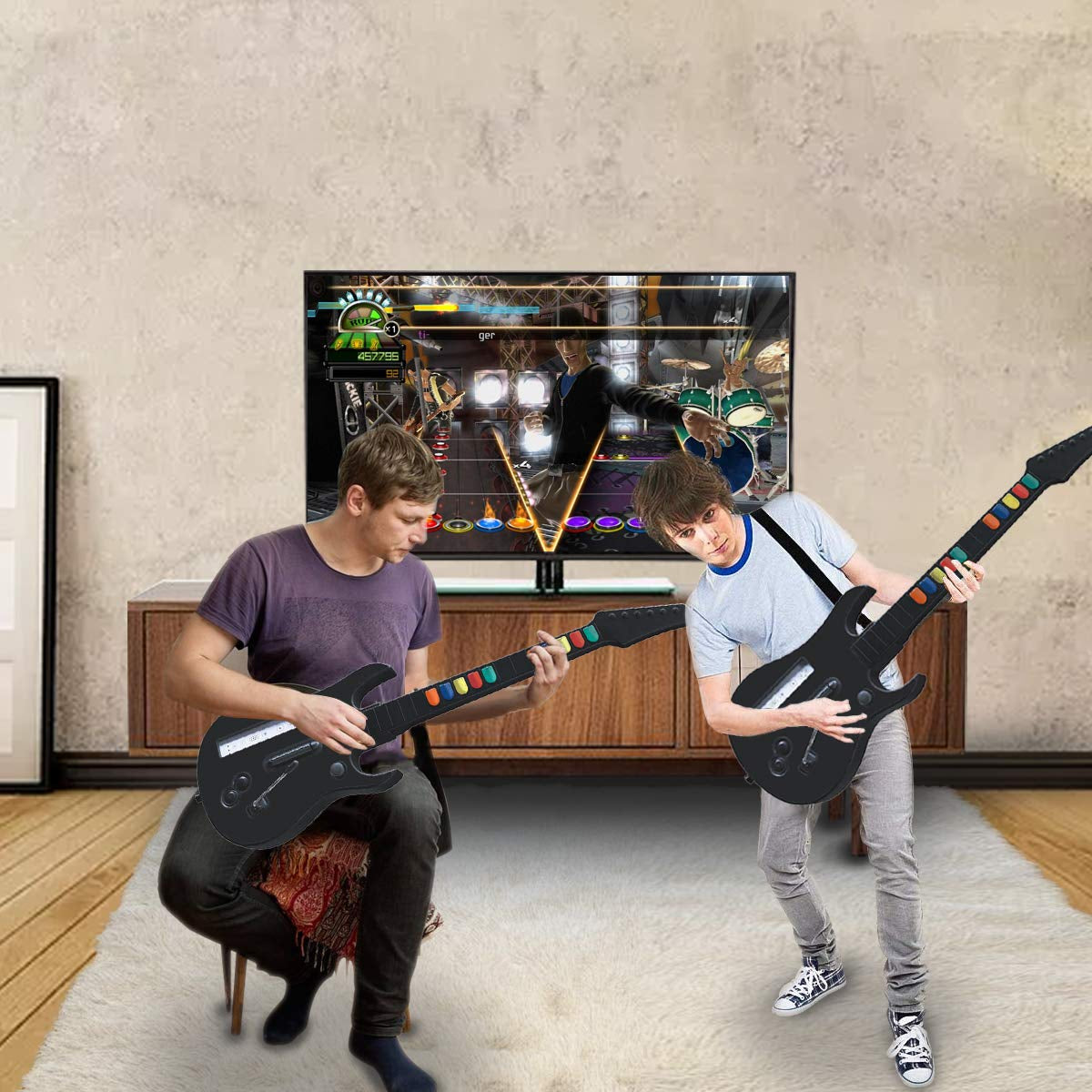 Wireless Wii Guitar Hero for Wii Contoller Compatible with Guitar Hero Wii and Rock Band 2 Games (Excluding Rock Band 1) Black Color