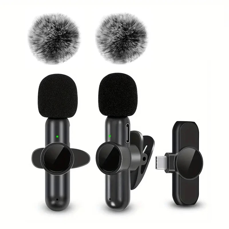 Wireless Lavalier Microphone with Windproof Cover Audio Video Recording Mini Mic for Iphone Android Mobile Phone Microphone