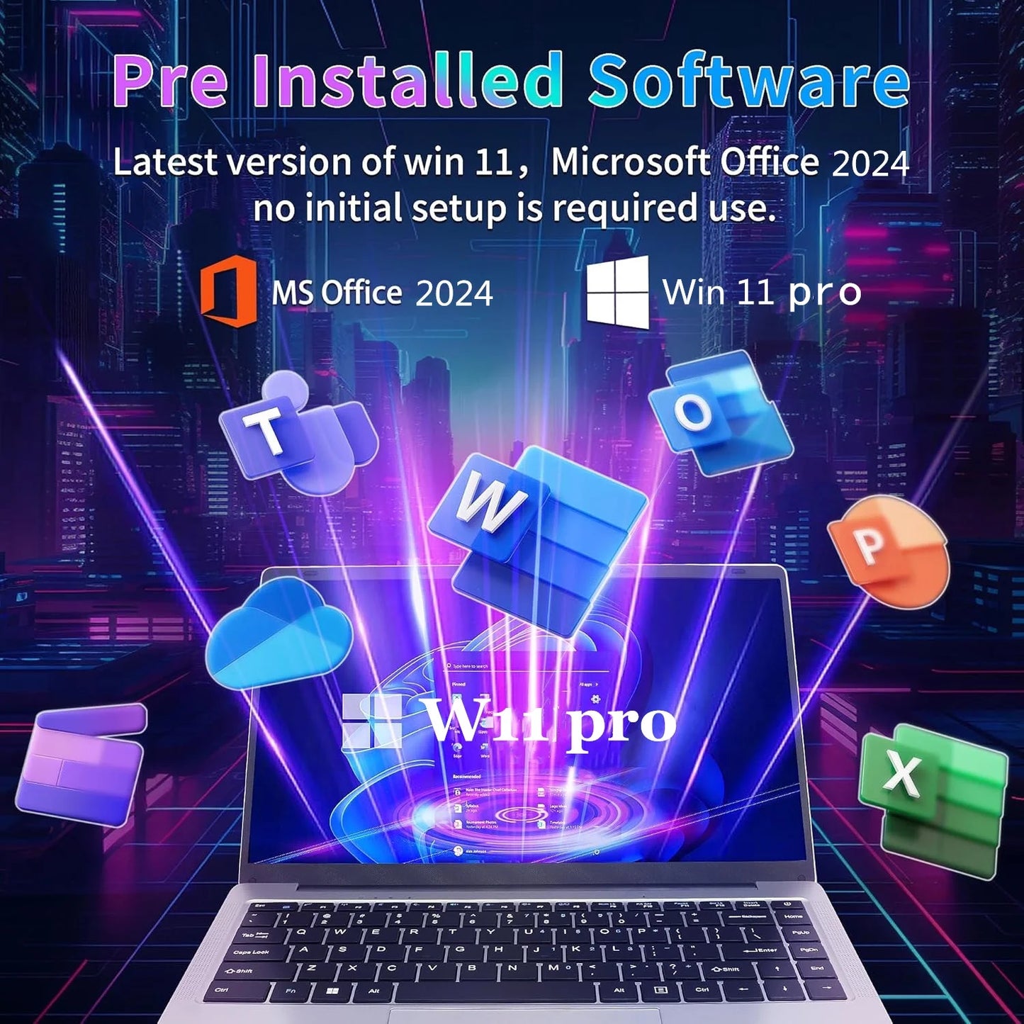 14.1" Student Laptop Computer Windows 11 Pro Office 2024 Privacy Camera 6GB RAM 512GB SSD 2.6 Ghz Wifi5 BT 4.2 Lightweight Business Laptop Computer