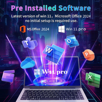14.1" Student Laptop Computer Windows 11 Pro Office 2024 Privacy Camera 6GB RAM 512GB SSD 2.6 Ghz Wifi5 BT 4.2 Lightweight Business Laptop Computer