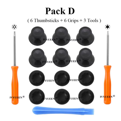6 Pcs Black 3D Analog Joystick Stick for Xbox One X Elite S Slim Controller Analogue Thumbsticks Caps Mushroom with Tool