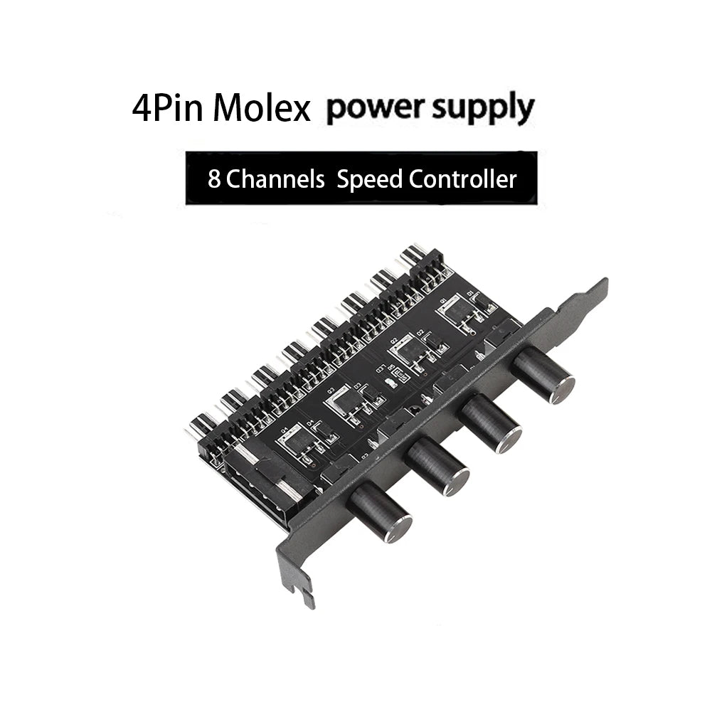 12V Computer Case Fan Hub Regulator 8 Way 4 Knob Sata/4Pin Fan Speed Controller Fan Control Cooling Fan Hub for Computer PC Case