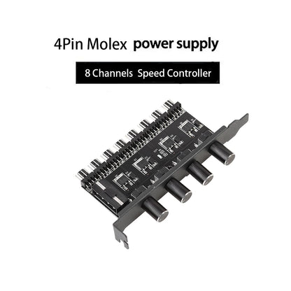 12V Computer Case Fan Hub Regulator 8 Way 4 Knob Sata/4Pin Fan Speed Controller Fan Control Cooling Fan Hub for Computer PC Case
