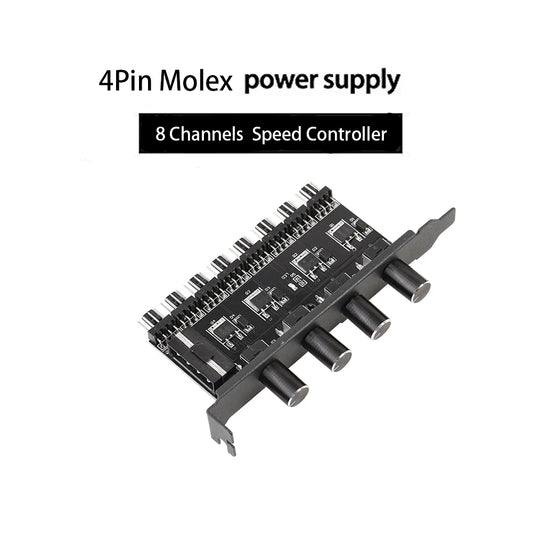 12V Computer Case Fan Hub Regulator 8 Way 4 Knob Sata/4Pin Fan Speed Controller Fan Control Cooling Fan Hub for Computer PC Case