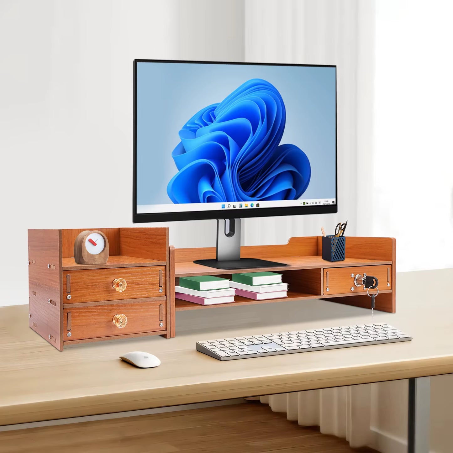 Computer Monitor Stand, Computer Rack with Drawers, Monitor Stand Home Office Desktop Storage Drawer