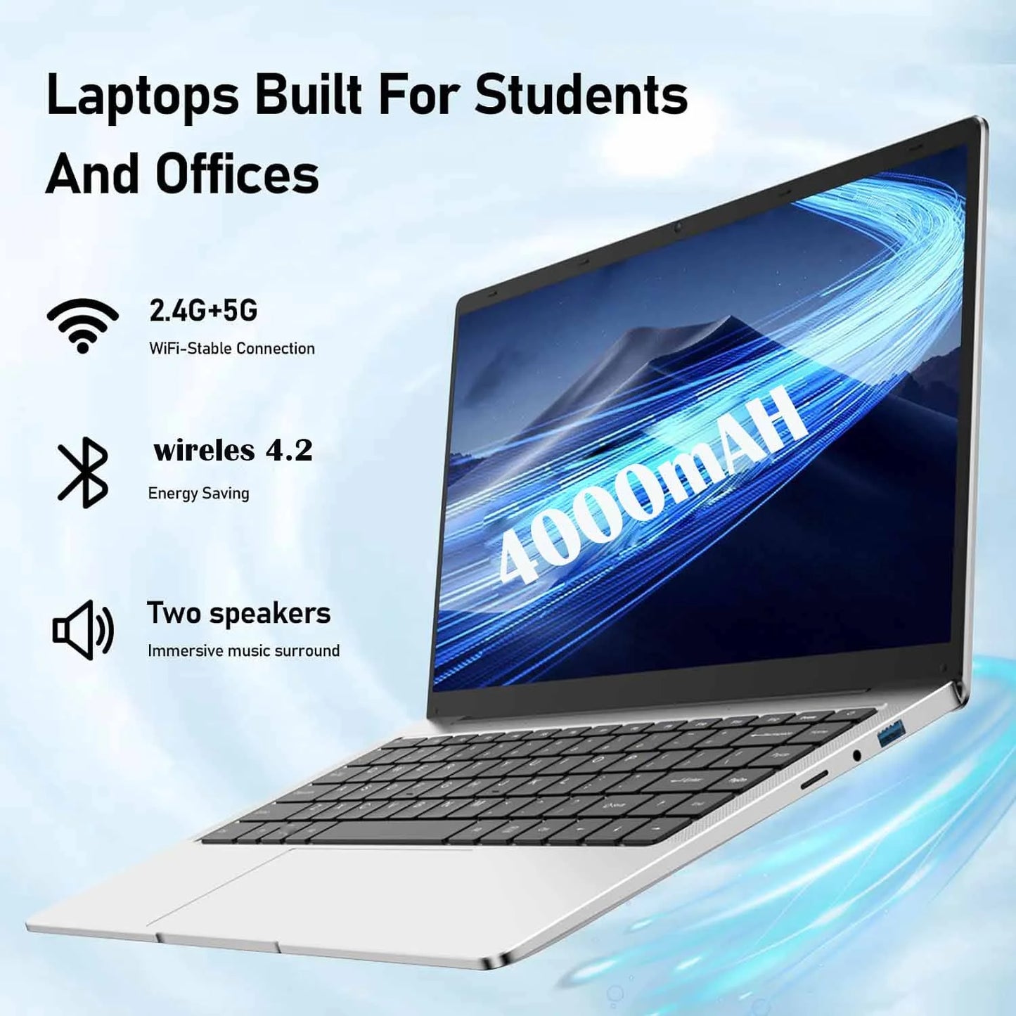 14.1" Student Laptop Computer Windows 11 Pro Office 2024 Privacy Camera 6GB RAM 512GB SSD 2.6 Ghz Wifi5 BT 4.2 Lightweight Business Laptop Computer