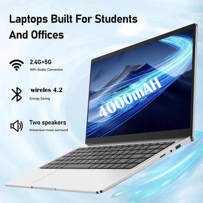14.1" Student Laptop Computer Windows 11 Pro Office 2024 Privacy Camera 6GB RAM 512GB SSD 2.6 Ghz Wifi5 BT 4.2 Lightweight Business Laptop Computer