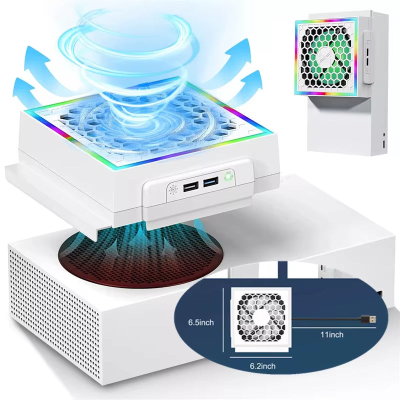 LED Cooling Fan Atmosphere Light 3 Gears Adjustable 5V 2.4A Console Fan 7 Lighting Modes Gaming Accessories for Xbox Series S