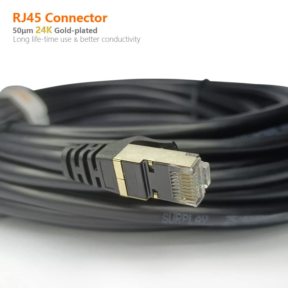 Cat8 Ethernet Cable 3FT round Patch Cord 40Gbps Updated Triple Shielded & Ground Wire Heavy Duty Gigabit Cat 8 Internet Line,Gold-Plated Rj45+Cover+Strap for Router,Lan,Ai