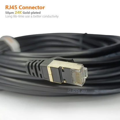 Cat8 Ethernet Cable 3FT round Patch Cord 40Gbps Updated Triple Shielded & Ground Wire Heavy Duty Gigabit Cat 8 Internet Line,Gold-Plated Rj45+Cover+Strap for Router,Lan,Ai