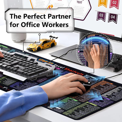 Office Excel Cheat Sheet Desk Pad Mat, XL Excel Shortcuts Mouse Pad Gaming, Large Mouse Pads for Desk, 31.5”X11.8” Desk Matt for Desktop, Waterproof anti Slip Computer Keyboard Pad with Shortcuts
