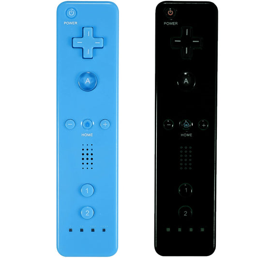 Wii Controller Pack - 2 Remote Controllers with Silicone Case and Wrist Strap for Wii U (Black and Blue)
