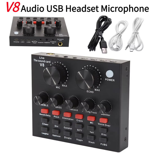Freeboss Bluetooth Computer Record Sound Card USB Record 6 Channel Digital Effects Audio Mixer for Mobile Phone Computer PC