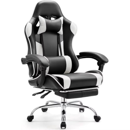 Video Game Desk Chair W/Footrest and Comfy Lumbar Support, PU Leather Recliner with Headrest, Height Adjustable with 360° Swivel
