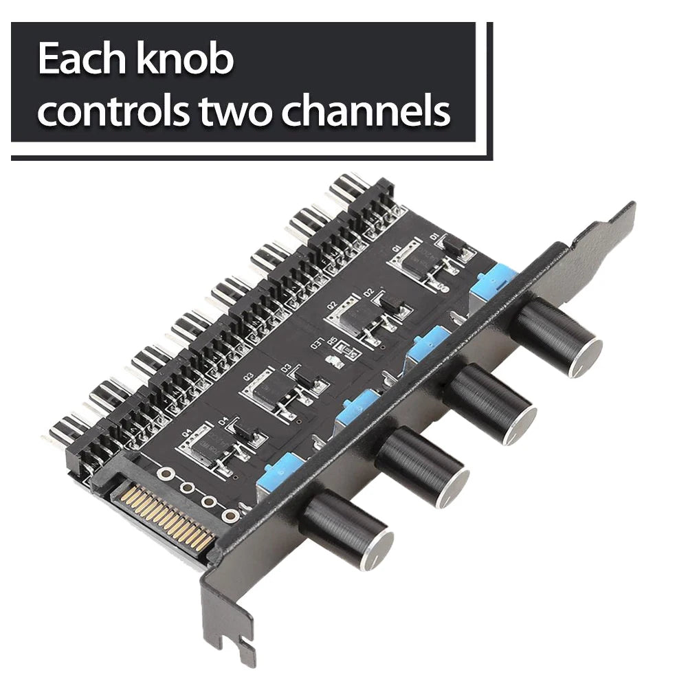 12V Computer Case Fan Hub Regulator 8 Way 4 Knob Sata/4Pin Fan Speed Controller Fan Control Cooling Fan Hub for Computer PC Case