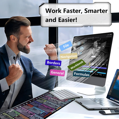 Office Excel Cheat Sheet Desk Pad Mat, XL Excel Shortcuts Mouse Pad Gaming, Large Mouse Pads for Desk, 31.5”X11.8” Desk Matt for Desktop, Waterproof anti Slip Computer Keyboard Pad with Shortcuts