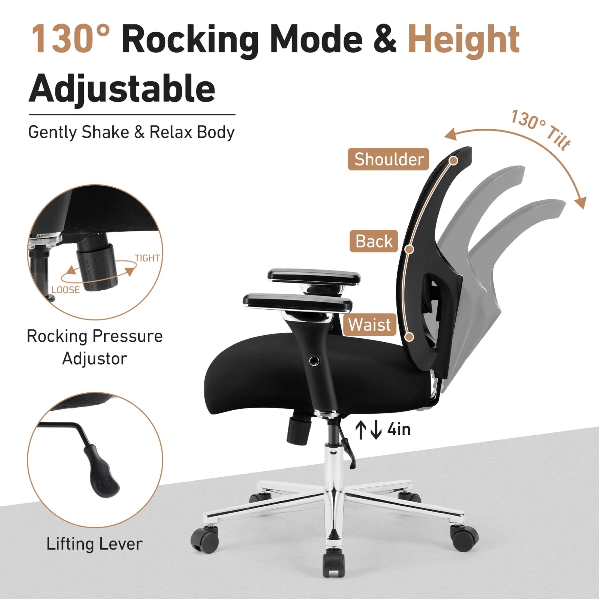 Ergonomic Office Desk Chair 500Lbs, Heavy Duty Computer Chair with Adjustable Armrest, Computer Executive Desk Chair , Lumbar Support, Black
