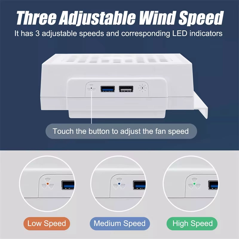 LED Cooling Fan Atmosphere Light 3 Gears Adjustable 5V 2.4A Console Fan 7 Lighting Modes Gaming Accessories for Xbox Series S