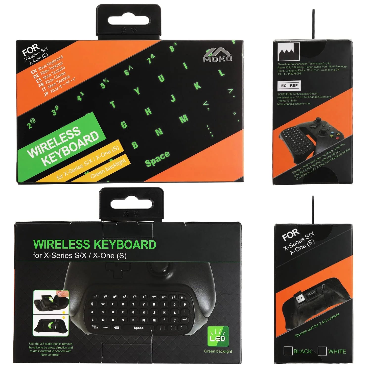 Wireless Keyboard for Xbox One Controller,Xbox Series X/S,Green Backlight Gaming Chatpad Keypad with USB Receiver 3.5Mm Audio Jack,Xbox Accessories for Xbox One/One S/Elite/2 Controller, Black