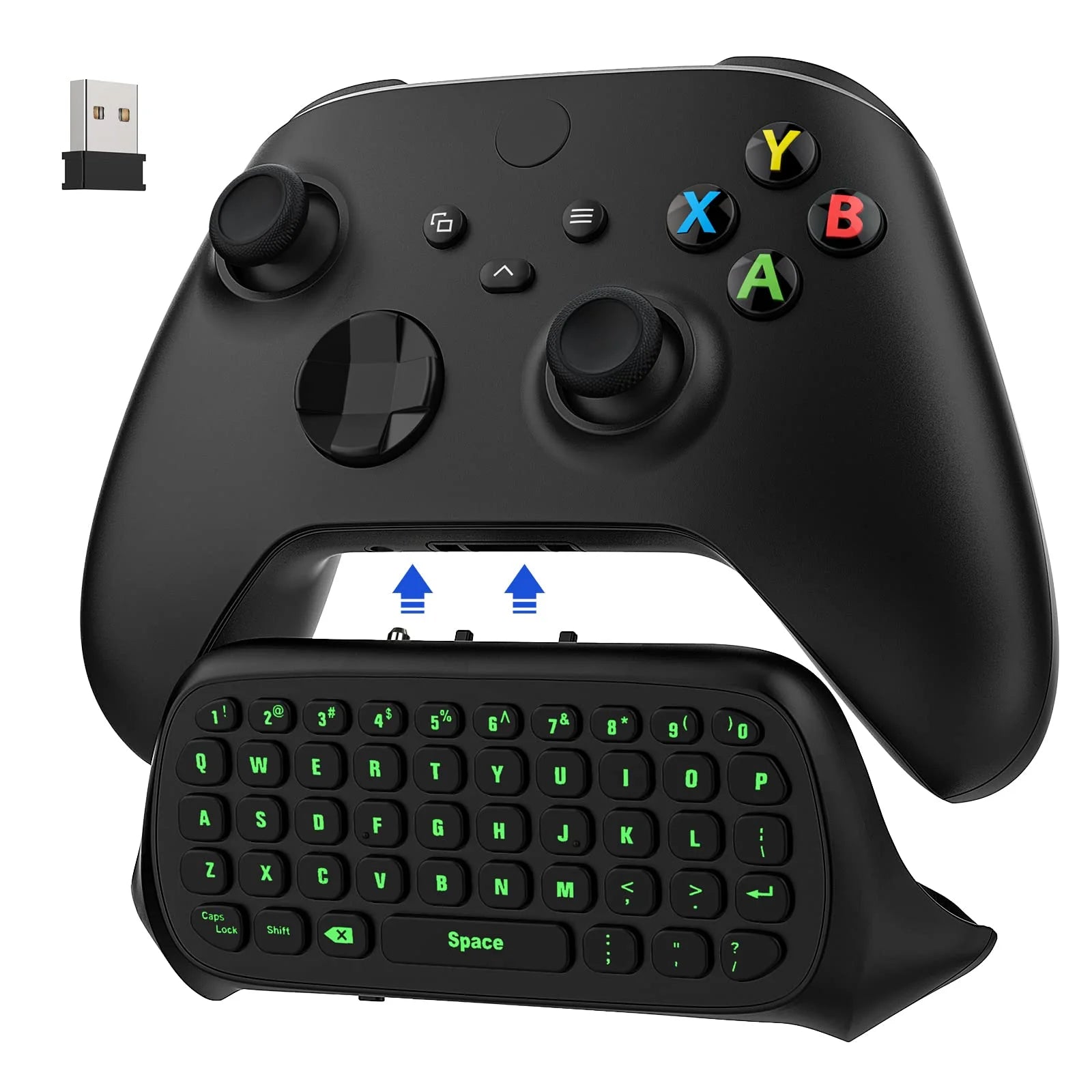 Wireless Keyboard for Xbox One Controller,Xbox Series X/S,Green Backlight Gaming Chatpad Keypad with USB Receiver 3.5Mm Audio Jack,Xbox Accessories for Xbox One/One S/Elite/2 Controller, Black