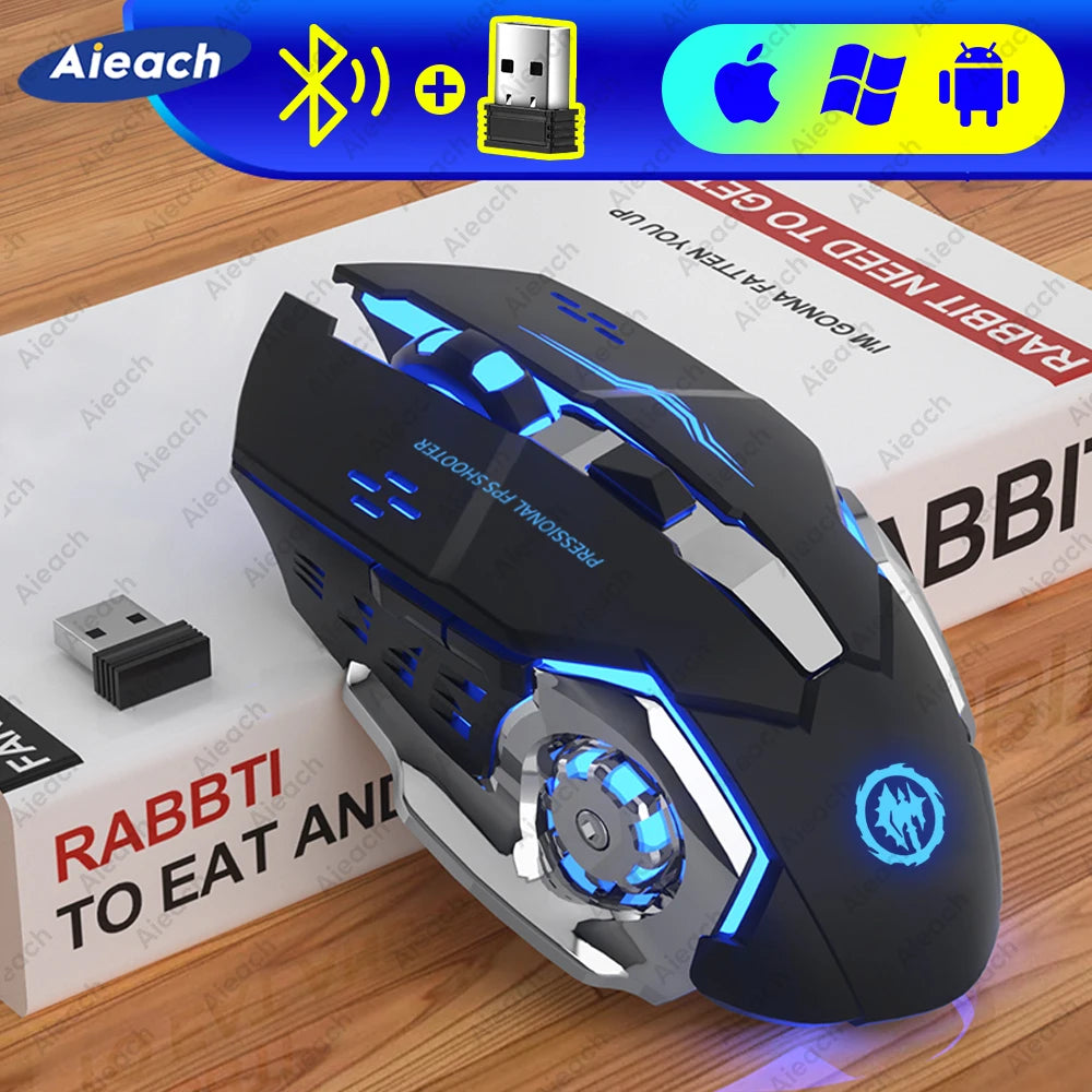 Rechargeable Wireless Mouse Gaming Computer Silent Bluetooth Mouse USB Mechanical E-Sports Backlight PC Gamer Mouse for Computer