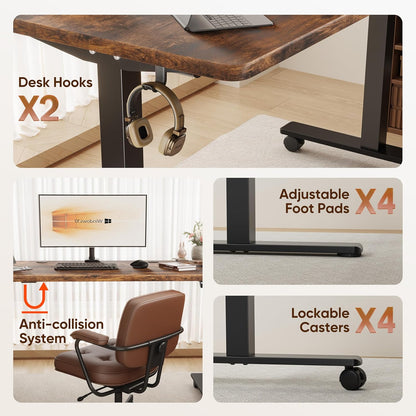 Electric Standing Desk, Height Adjustable Desk 55X 28 Inches, Ergonomic Home Office Sit Stand up Desk with Memory Preset Controller (Black Frame/Rustic Brown Top)