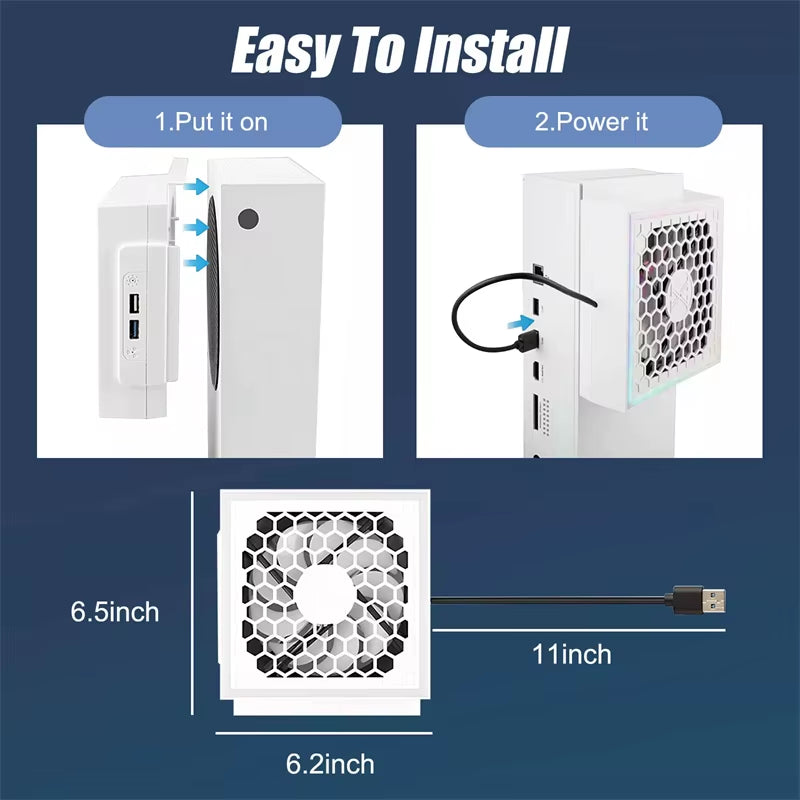 LED Cooling Fan Atmosphere Light 3 Gears Adjustable 5V 2.4A Console Fan 7 Lighting Modes Gaming Accessories for Xbox Series S