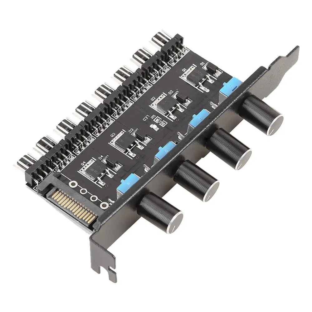 12V Computer Case Fan Hub Regulator 8 Way 4 Knob Sata/4Pin Fan Speed Controller Fan Control Cooling Fan Hub for Computer PC Case