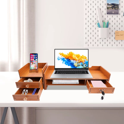 Computer Monitor Stand, Computer Rack with Drawers, Monitor Stand Home Office Desktop Storage Drawer