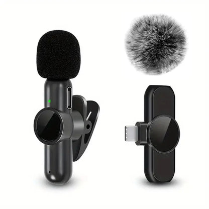Wireless Lavalier Microphone with Windproof Cover Audio Video Recording Mini Mic for Iphone Android Mobile Phone Microphone