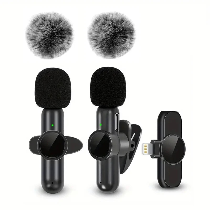Wireless Lavalier Microphone with Windproof Cover Audio Video Recording Mini Mic for Iphone Android Mobile Phone Microphone