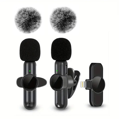 Wireless Lavalier Microphone with Windproof Cover Audio Video Recording Mini Mic for Iphone Android Mobile Phone Microphone