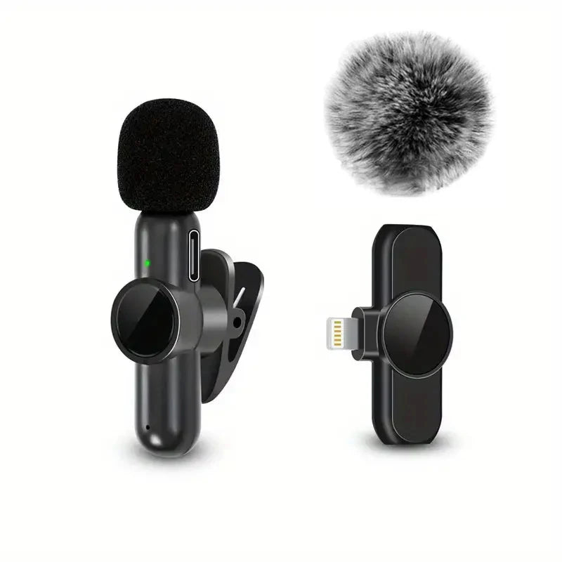 Wireless Lavalier Microphone with Windproof Cover Audio Video Recording Mini Mic for Iphone Android Mobile Phone Microphone