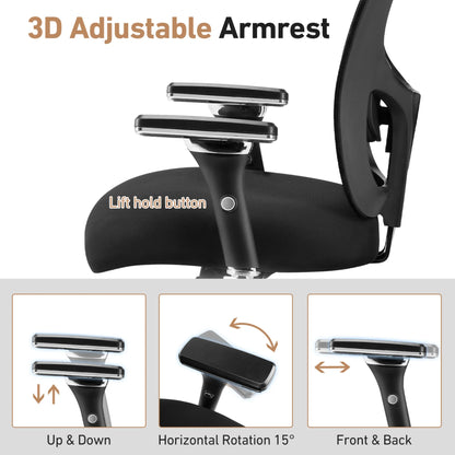 Ergonomic Office Desk Chair 500Lbs, Heavy Duty Computer Chair with Adjustable Armrest, Computer Executive Desk Chair , Lumbar Support, Black