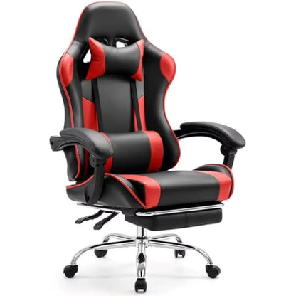 Video Game Desk Chair W/Footrest and Comfy Lumbar Support, PU Leather Recliner with Headrest, Height Adjustable with 360° Swivel