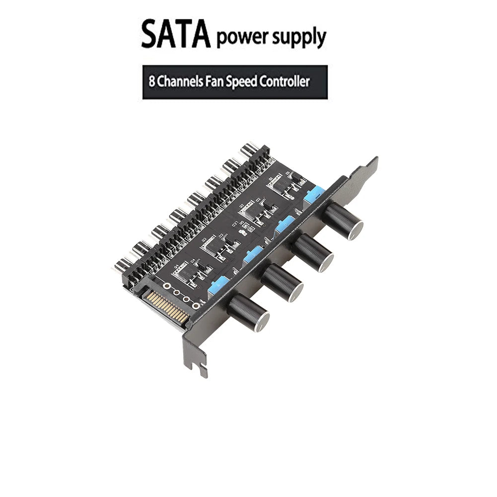 12V Computer Case Fan Hub Regulator 8 Way 4 Knob Sata/4Pin Fan Speed Controller Fan Control Cooling Fan Hub for Computer PC Case