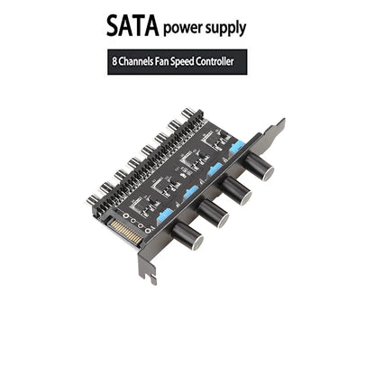 12V Computer Case Fan Hub Regulator 8 Way 4 Knob Sata/4Pin Fan Speed Controller Fan Control Cooling Fan Hub for Computer PC Case