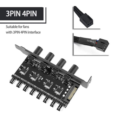 12V Computer Case Fan Hub Regulator 8 Way 4 Knob Sata/4Pin Fan Speed Controller Fan Control Cooling Fan Hub for Computer PC Case
