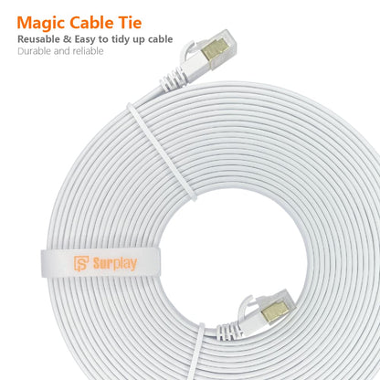 Cat7 10FT Ethernet Cable Flat-White-10Gbps Ultra Slim High Speed Double Shielded with Ground Wire & Gold-Plated RJ45 Network Patch Cord for Router,Tv,Xbox,Ps5/4,Nas,Cat6A