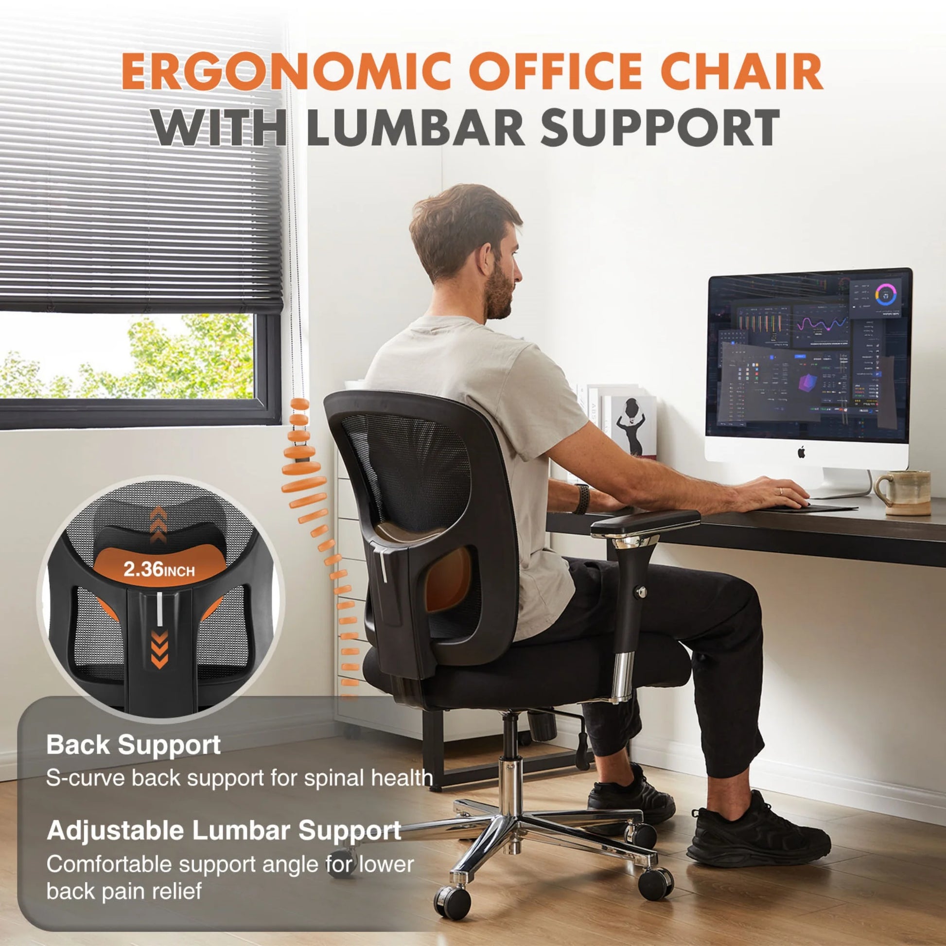 Ergonomic Office Desk Chair 500Lbs, Heavy Duty Computer Chair with Adjustable Armrest, Computer Executive Desk Chair , Lumbar Support, Black