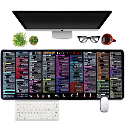Office Excel Cheat Sheet Desk Pad Mat, XL Excel Shortcuts Mouse Pad Gaming, Large Mouse Pads for Desk, 31.5”X11.8” Desk Matt for Desktop, Waterproof anti Slip Computer Keyboard Pad with Shortcuts