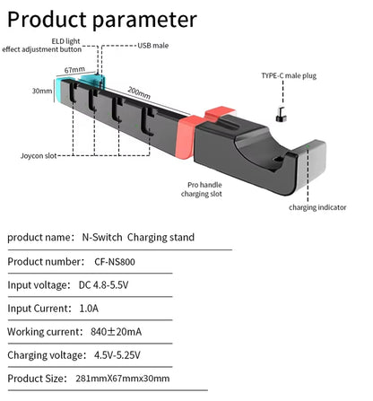 For Nintendo Switch Joycon Controller Charger Dock Stand Supports 4 Joycon Controllers and Switch Pro Game Dock Charging