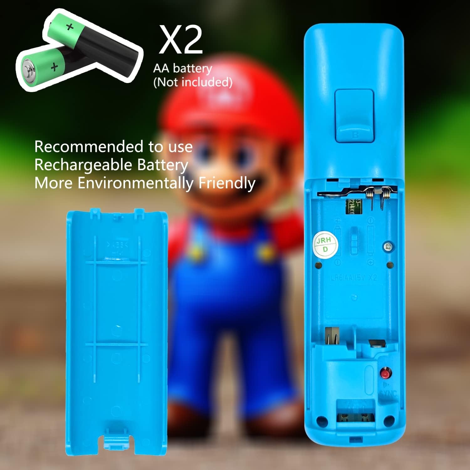 Wii Controller Pack - 2 Remote Controllers with Silicone Case and Wrist Strap for Wii U (Black and Blue)