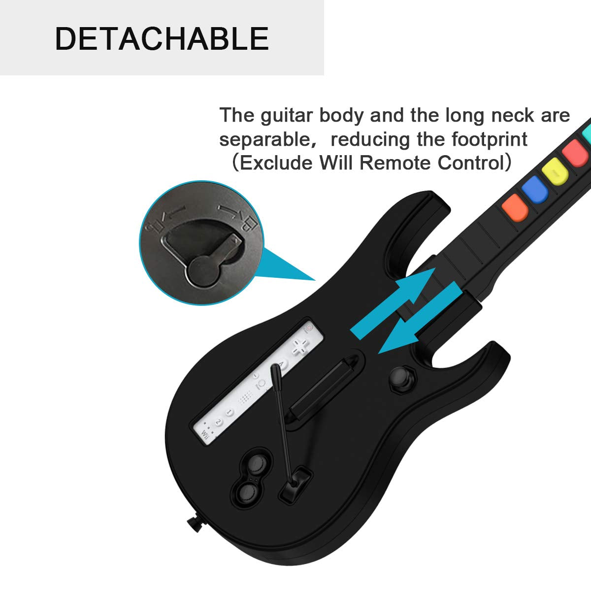 Wireless Wii Guitar Hero for Wii Contoller Compatible with Guitar Hero Wii and Rock Band 2 Games (Excluding Rock Band 1) Black Color