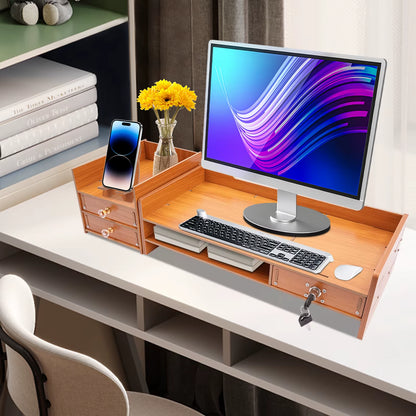 Computer Monitor Stand, Computer Rack with Drawers, Monitor Stand Home Office Desktop Storage Drawer