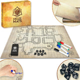 DND Map Starter Kit - 23” X 27" Double Sided, Wet/Dry Erase Battle Terrain Grid - Ultimate Tabletop Board Gaming Experience with Accessories