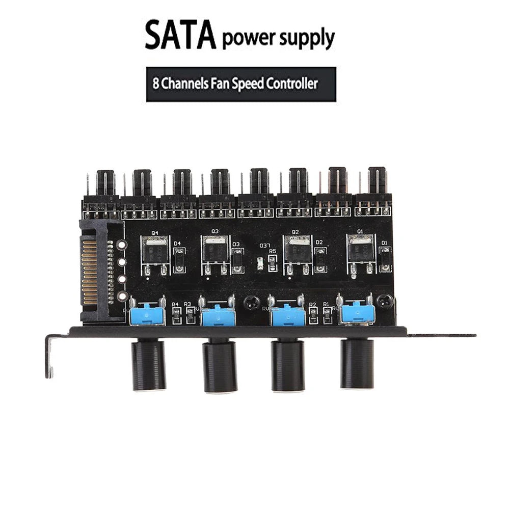 12V Computer Case Fan Hub Regulator 8 Way 4 Knob Sata/4Pin Fan Speed Controller Fan Control Cooling Fan Hub for Computer PC Case