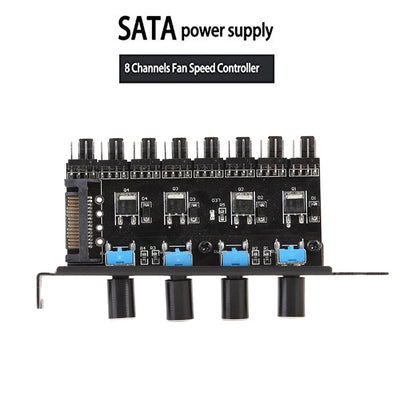 12V Computer Case Fan Hub Regulator 8 Way 4 Knob Sata/4Pin Fan Speed Controller Fan Control Cooling Fan Hub for Computer PC Case