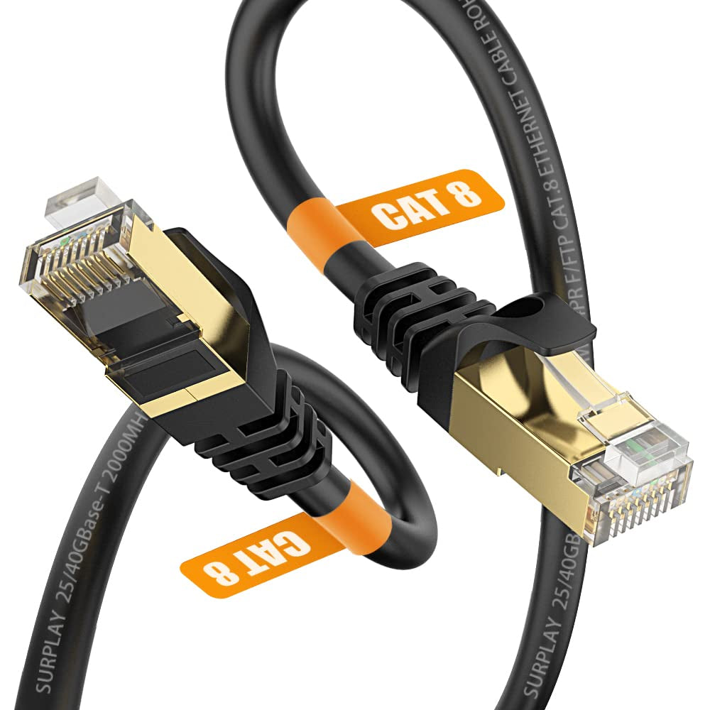 Cat8 Ethernet Cable 3FT round Patch Cord 40Gbps Updated Triple Shielded & Ground Wire Heavy Duty Gigabit Cat 8 Internet Line,Gold-Plated Rj45+Cover+Strap for Router,Lan,Ai