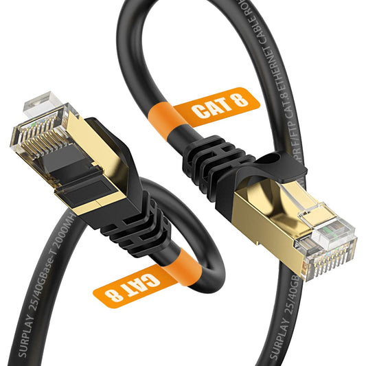 Cat8 Ethernet Cable 3FT round Patch Cord 40Gbps Updated Triple Shielded & Ground Wire Heavy Duty Gigabit Cat 8 Internet Line,Gold-Plated Rj45+Cover+Strap for Router,Lan,Ai
